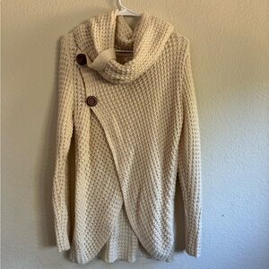 Cowl Neck Sweater with Wood Buttons, Size M/L